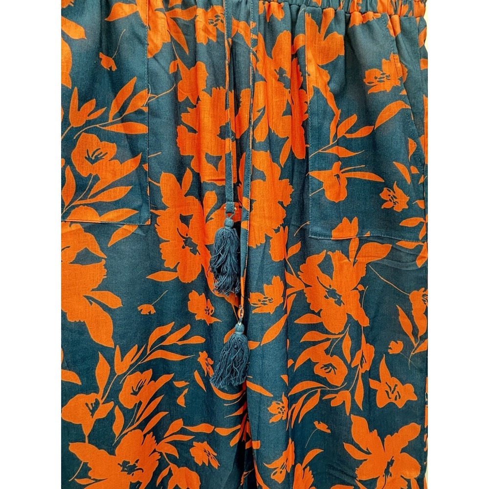 LOMON Linen Cotton Floral Wide Leg Crop Pants NWT Boho Resort Coastal L - Picture 5 of 10
